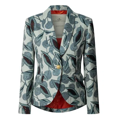 The Extreme Collection Women's Green Gilberta Blue Floral Tailored Blazer - Limited Edition