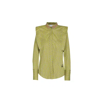 The Extreme Collection Women's Green Organic Cotton Pleated Bee Print Shirt