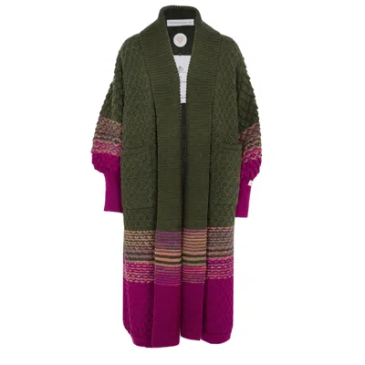 The Extreme Collection Women's Green / Pink / Purple Alpaca And Merino Wool Oversized Chunky Knit Long Cardigan Dauphine In Multi
