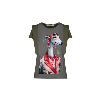 The Extreme Collection Women's Green T-shirt With Layered Shoulder Pepa