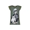The Extreme Collection Women's Green T-shirt With Quilted Shoulder Pads Sweet Cat