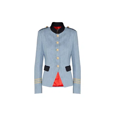 The Extreme Collection Women's Light Blue Military-style Jacket With Gold Buttons Giovanna