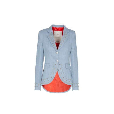 The Extreme Collection Women's Light Blue Tailored Jacket With Studded Details Chiara