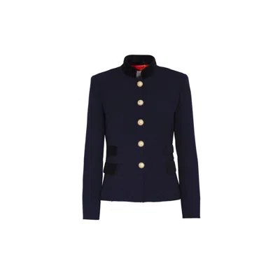 The Extreme Collection Women's Military-style Navy Blue Blazer With Velvet Accents And Gold Button Detailing Bastian