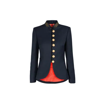 The Extreme Collection Women's Navy Blue Embroidered Premium Crepe Blazer Poppy