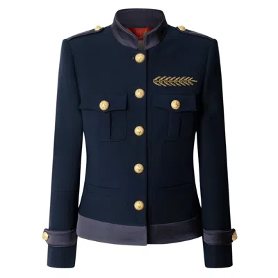 The Extreme Collection Women's Navy Blue Military Jacket With Gold Embroidery Ilva Star
