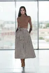 The Extreme Collection Women's Neutrals / Black Gingham Midi Skirt Thomasina With Oversized Waist Bow And Flared Silhouette In Multi