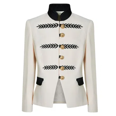 The Extreme Collection Women's Neutrals / Black Ivory Military Blazer With Black Embroidery Renata 01