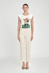 The Extreme Collection Women's Neutrals Buckle Trousers Toffee Atelier With High Waist And Straight Leg In White