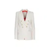 Shop The Extreme Collection Women's Neutrals Chloe Ecru Crossover Pinstripe Double Breasted Blazer