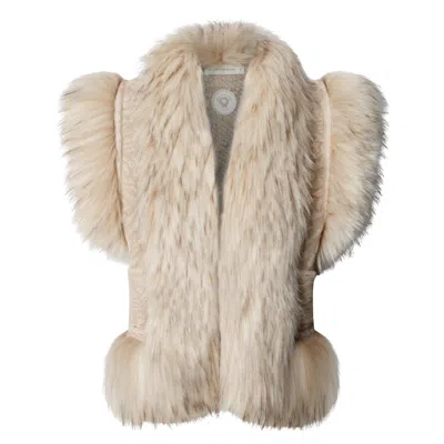 The Extreme Collection Women's Neutrals Ecru Knit Waistcoat With Faux Fur Hayden In Beige