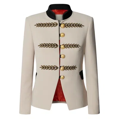 The Extreme Collection Women's Neutrals / Gold Cropped Beige Embroidered Blazer Renata Gold