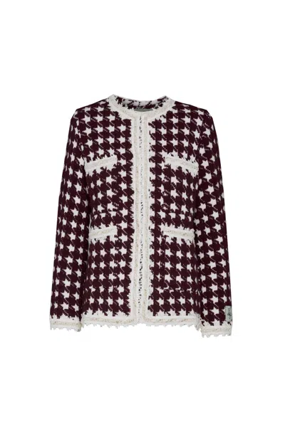 The Extreme Collection Women's Neutrals Margot Maroon Houndstooth Jacket In Multi