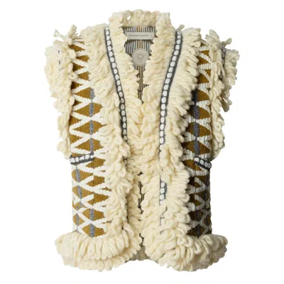 The Extreme Collection Women's Neutrals Mustard Fringed Artisanal Vest Brittany In Multi