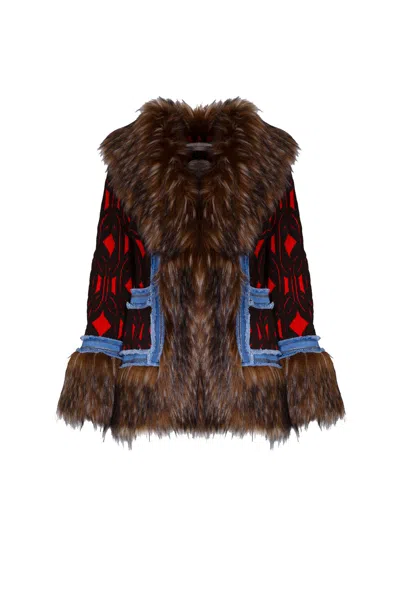 The Extreme Collection Women's Orange / Brown Armand Short Brown Alpaca Coat