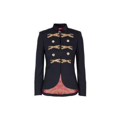 The Extreme Collection Women's Panthera Embroidered Black Premium Crepe Single Breasted Blazer