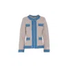 The Extreme Collection Women's Rose Gold Wool And Alpaca Pink Tweed Jacket With Denim Trim Detail Mencia In Blue