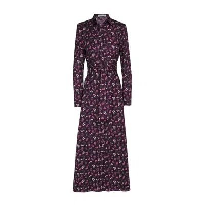 The Extreme Collection Women's Pink / Purple Cornelia Solid Maroon Midi Shirt Dress With Tie Belt