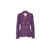 The Extreme Collection Women's Pink / Purple Double-breasted Tweed Berenice Blazer In Multicoloured Weave With Frayed Edges