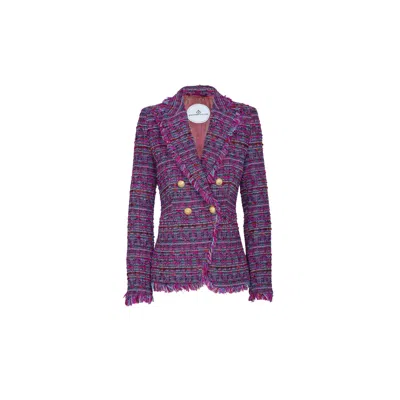 The Extreme Collection Women's Pink / Purple Double-breasted Tweed Berenice Blazer In Multicoloured Weave With Frayed Edges