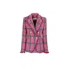 The Extreme Collection Women's Pink / Purple Elegant Double-breasted Tweed Blazer In Pink Plaid With Frayed Detailing Dante In Pink/purple
