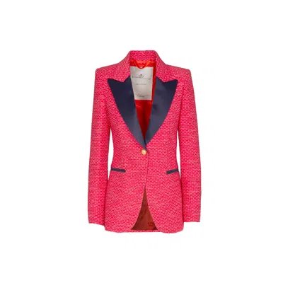 The Extreme Collection Women's Pink / Purple Pink Tweed Blazer With Contrasting Navy Lapel And Single Button Vicenza In Pink/purple