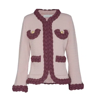 The Extreme Collection Women's Pink Textured Knit Beatrice Jacket With Braided Accents And Pockets