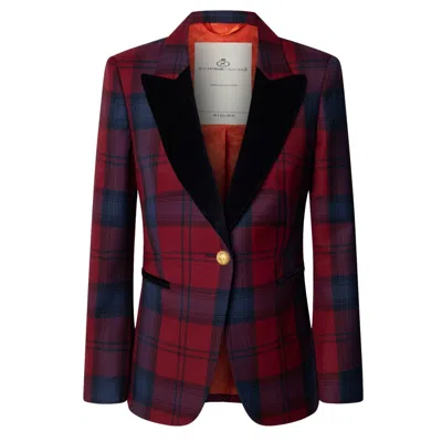 The Extreme Collection Women's Red / Blue / Black Checked Blazer With Velvet Lapel Douglas In Red/blue/black