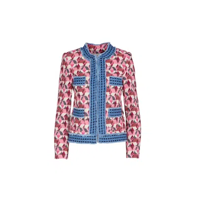 The Extreme Collection Women's Red / Blue Multicolor Tweed Jacket With Blue Trim And Button Detail Harlequinn In Red/blue