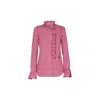 The Extreme Collection Women's Red Boheme Maroon Gingham Blouse With Ruffled Trim And High Collar