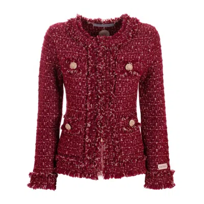 The Extreme Collection Women's Red Choupette Merlot Tweed Knit Jacket