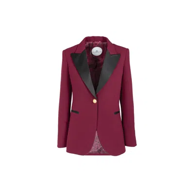 The Extreme Collection Women's Red Elegant Maroon Blazer With Black Satin Lapels Octavia