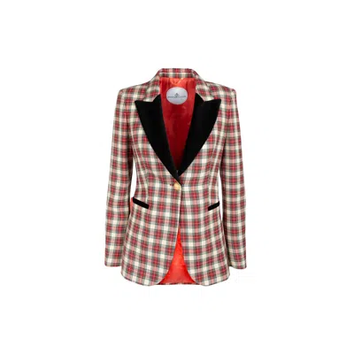 The Extreme Collection Women's Red / Green Red And Green Plaid Blazer With Black Lapels And Golden Buttons Alcott In Red/green