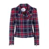 The Extreme Collection Women's Red Short Plaid Perfecto Jacket In Multi