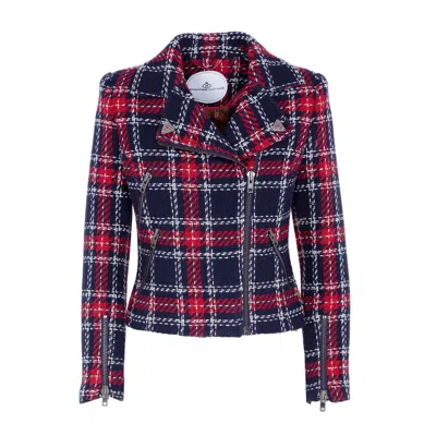 The Extreme Collection Women's Red Short Plaid Perfecto Jacket In Multi