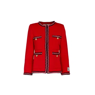 The Extreme Collection Women's Red Tweed Jacket With Black And Pink Trim Matthieu