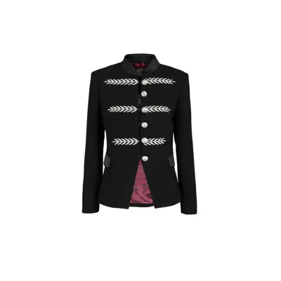 The Extreme Collection Women's Renata Silver Black Tailored Blazer With Silver Embroidered Accents