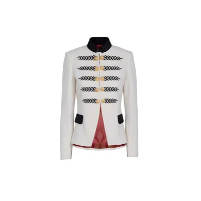 The Extreme Collection Women's Renata White Embroidered Ecru Premium Crepe Blazer