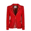 The Extreme Collection Women's Rock Star Statement Red Blazer With Gold And Black Studded Embellishments In Red