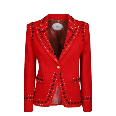 The Extreme Collection Women's Rock Star Statement Red Blazer With Gold And Black Studded Embellishments