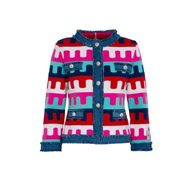 The Extreme Collection Women's Short Viscose Multicolour Short Jacket With Patch Pockets Jackquard Penny In Blue/pink/red/white