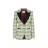 The Extreme Collection Women's Single Breasted Plaid Cotton Blend Green Blazer With Velvet Flaps Berry In Green