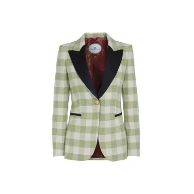 The Extreme Collection Women's Single Breasted Plaid Cotton Blend Green Blazer With Velvet Flaps Berry
