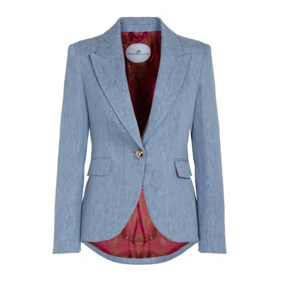 The Extreme Collection Women's Light Blue Blazer With Contrasting Black Lapel And Single Button Cipriani
