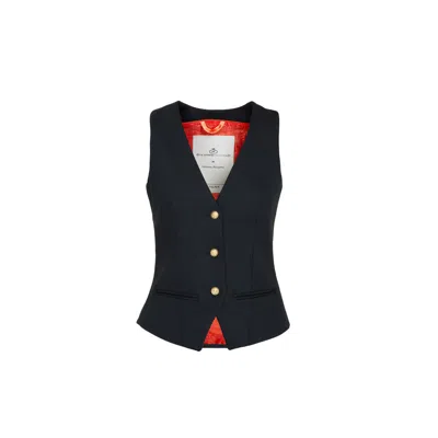 The Extreme Collection Women's Single Breasted Three Golden Buttons Black Crepe Vest Maureen