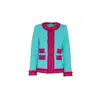 The Extreme Collection Women's Sky Blue Textured Jacket With Magenta Frayed Trim And Pocket Accents Coty In Blue