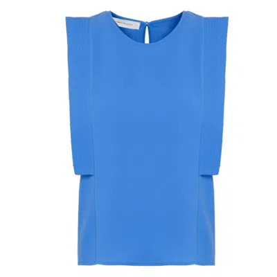 The Extreme Collection Women's Sleeveless Blue Pleated Shoulder Blouse