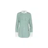 The Extreme Collection Women's Stylish Green Striped Shirt With Crisp White Collar And Cuffs Briana In Green