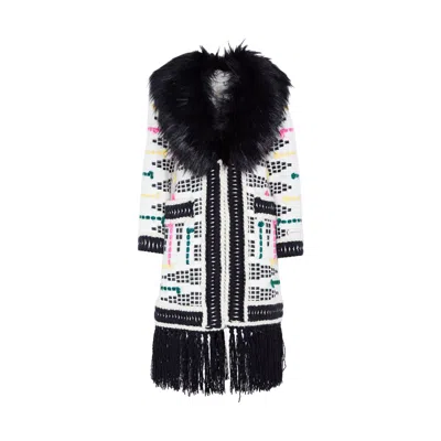 The Extreme Collection Women's Taciana Alpaca Mohair Wool Longline Coat With Vegan Fur Details