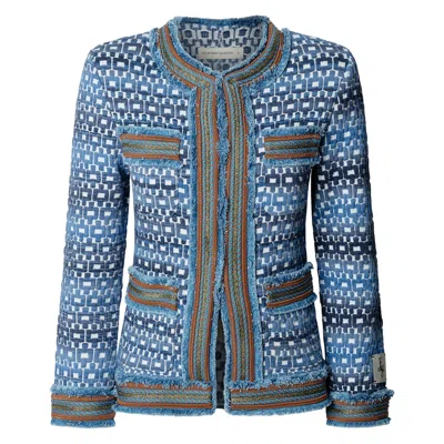 The Extreme Collection Women's Tedy Blue Textured Geometric Knit Jacket - Limited Edition